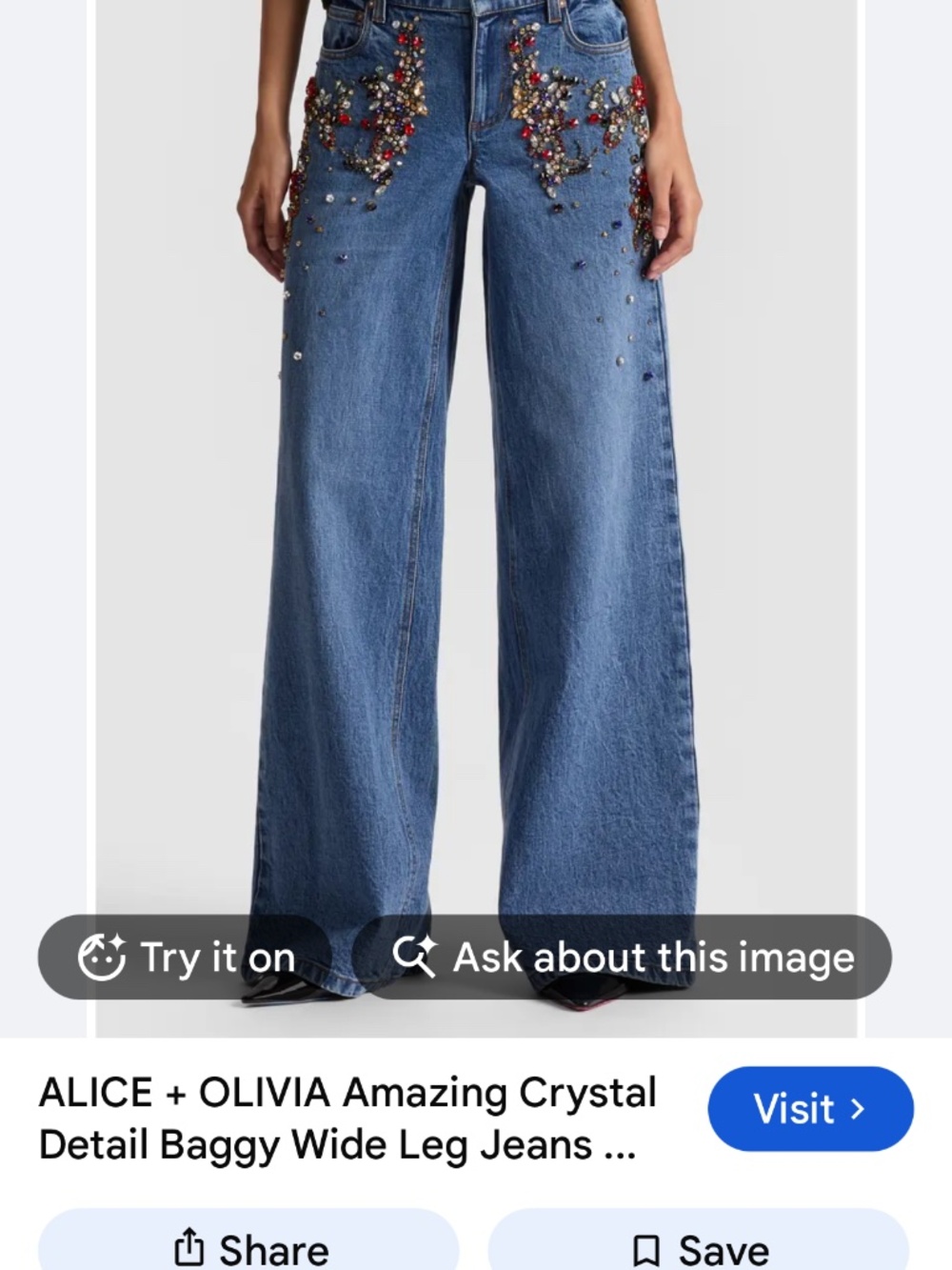 Alice + Olivia Amazing Crystal Embellished Detail Baggy Wide Leg Jeans size 26 - Picture 6 of 10